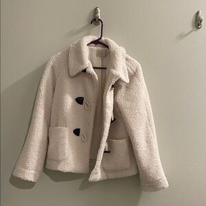 LOFT Cream Teddy Jacket with Black Toggles